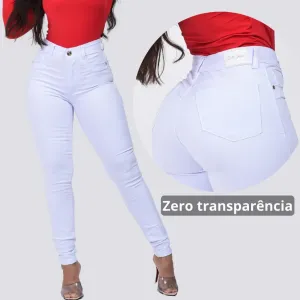 Calça Jeans Branca Feminina Skinny Lycra Tecido Grosso Cintura Alta perfeita pra Enfermagem/Dentista | Shopee Brasil