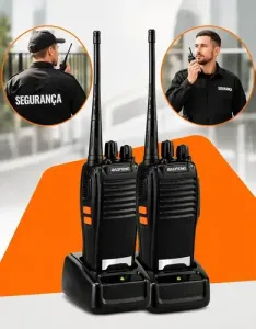 Kit 2 Rádios Comunicadores Baofeng BF-777S UHF 16 Canais com Baterias e Carregadores
