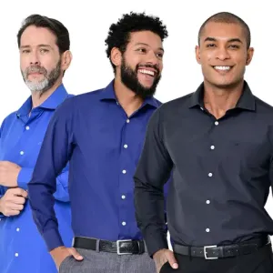Kit 3 Camisas Social Masculina Lisa Manga Longa Regular Fit
