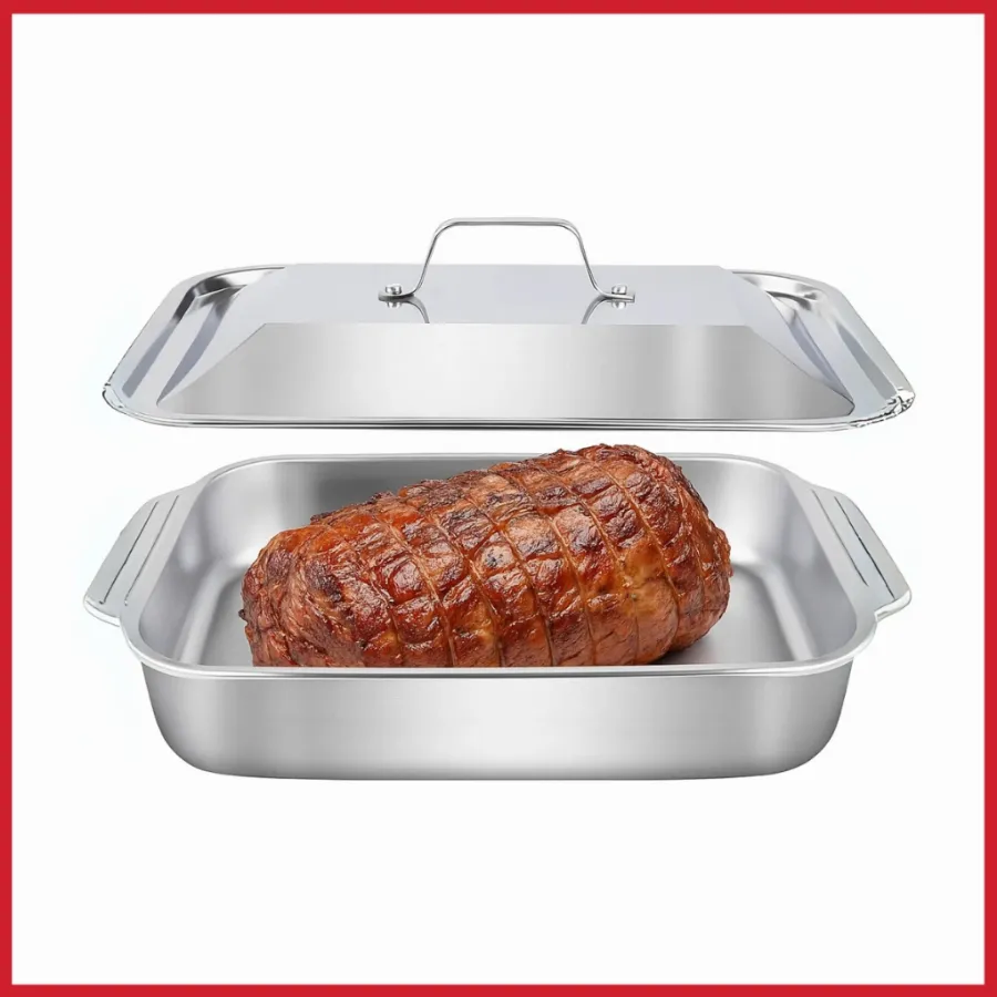 Assadeira Retangular Aço Inox com Tampa Antiderrapante Resistente Altas Temperaturas Forno Churrasco | Shopee Brasil