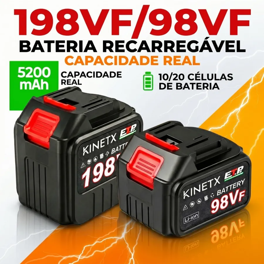 Bateria Recarregável para Parafusadeira, Chave de Impacto e Lavadora de Alta Pressão Compatível 98VF, 198VF e 298VF