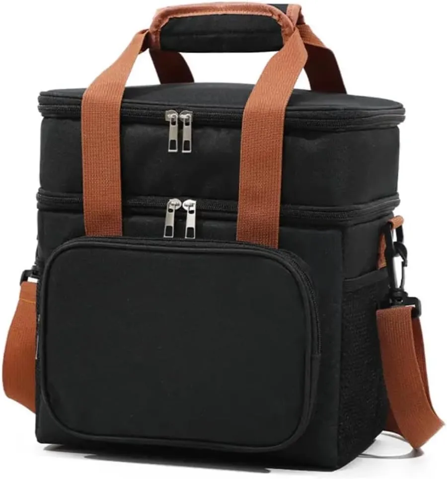 Bolsa Termica Marmita Lancheira Grande Alça Ombro Trabalho Passeio Academia Dois Andares (Bolsa Preta)