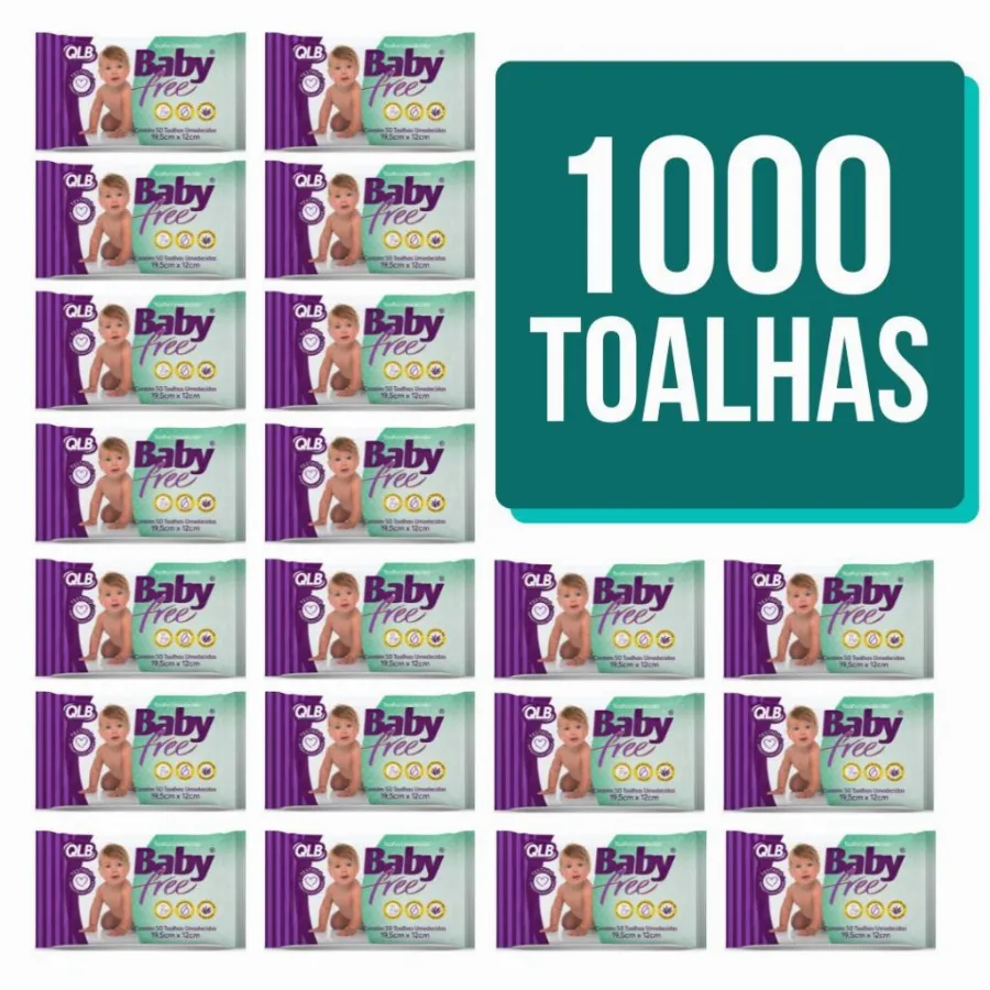 Caixa com 20 Lenços/Toalhas Umedecidas Baby Free c/ 50 Unidades Cada | Shopee Brasil