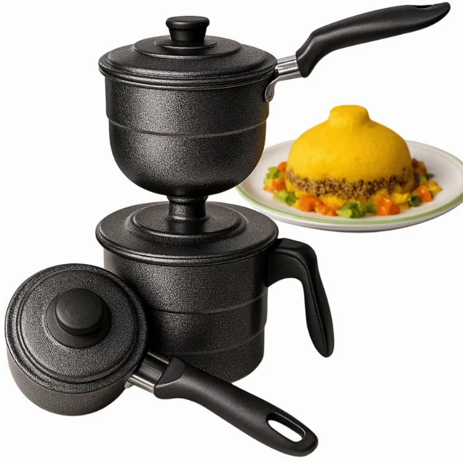 Cuscuzeiro a Vapor de Alumínio Craqueado / Polido com 2 Cumbucas | Shopee Brasil