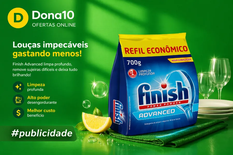 Finish Advanced Detergente para Lava Louças em Pó, Limpeza Profunda, Refil 700g