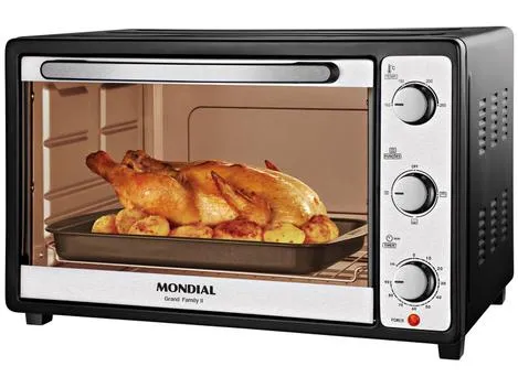 Forno Elétrico de Bancada Mondial Multifuncional 52L Preto e Prata Grand Family II FRN-52-B