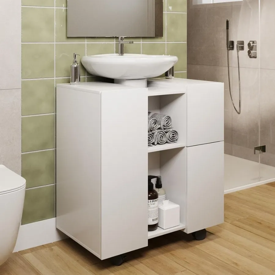 Gabinete Armario Banheiro Pia de Coluna Macau com Rodízios | Shopee Brasil