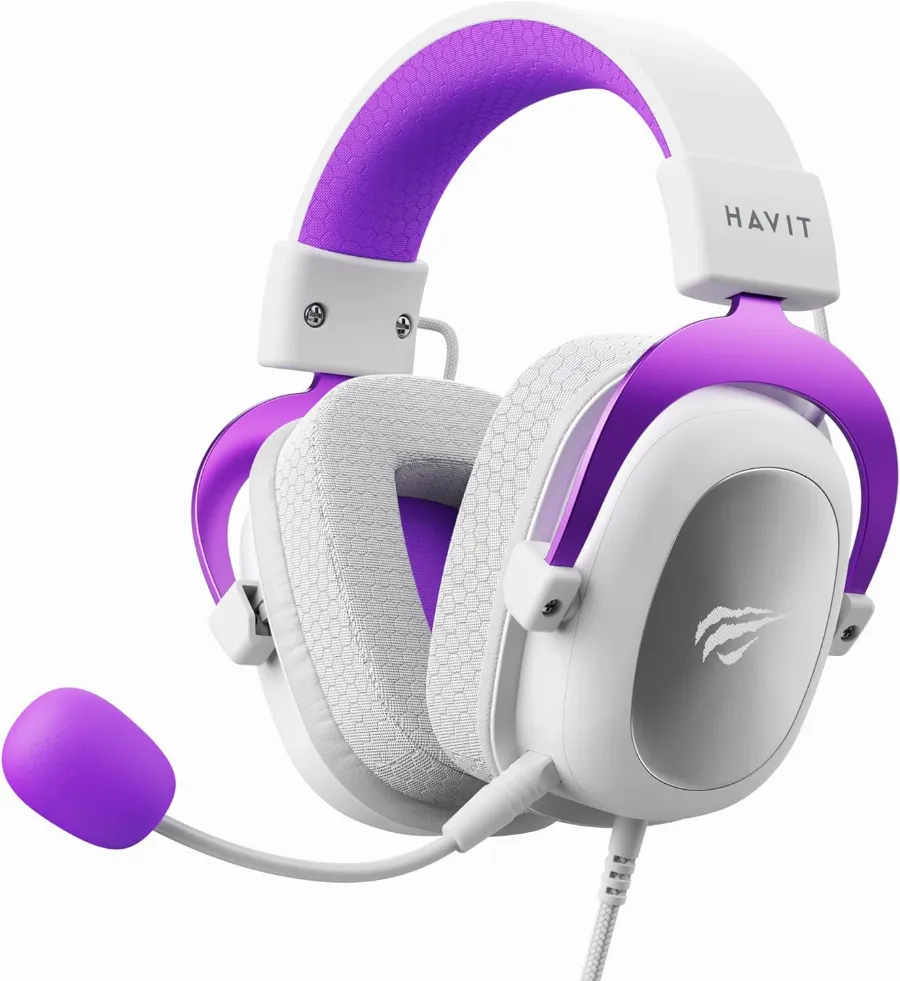 Havit Headphone Fone de Ouvido H2002d Purple, Gamer, com Microfone, Falante 53mm, Plug 3, 5mm: compatível com XBOX ONE e PS4, HAVIT, HV-H2002d Cor Roxo e Branco