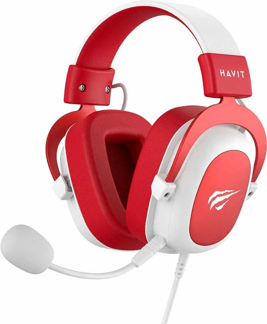 Havit Headphone Fone de Ouvido H2002d Red, Gamer, com Microfone, Falante 53mm, Plug 3, 5mm: compatível com XBOX ONE e PS4, HV-H2002d Cor Vermelho e Branco