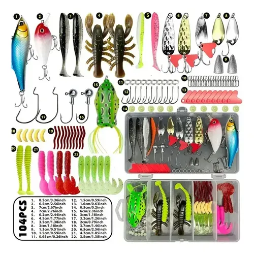 Kit 108 Iscas Artificiais para Pesca com Caixa Organizadora e Acessórios