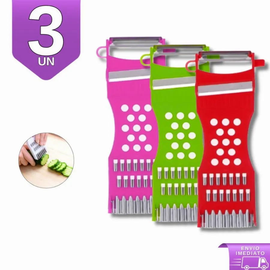 Kit 3 Descascador Ralador Fatiador 5 em 1 Manual para Queijo Legumes e Frutas | Shopee Brasil
