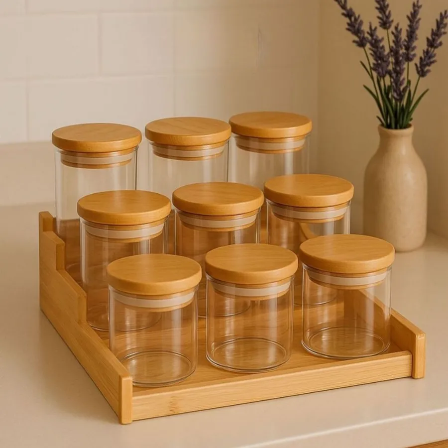 Kit 6 Potes Para Tempero 200ml Vidro Hermético Tampa Bambu Alta Vedação Mantimentos | Shopee Brasil