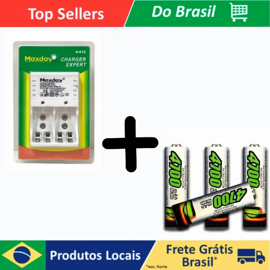 Kit Carregador De Pilhas E Pilhas Recarregáveis - AliExpress 44