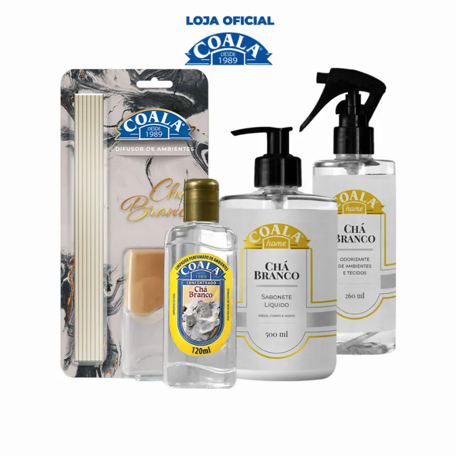 Kit Coala Home Chá Branco Difusor Aromatizador Sabonete e Limpador