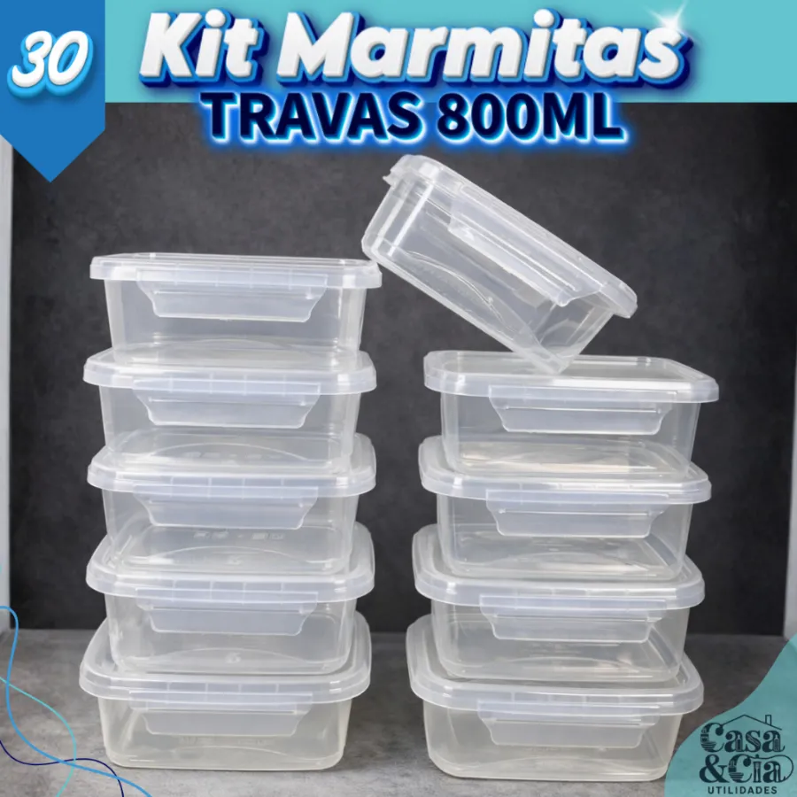 Kit Marmitas Potes 800ml com Travas Laterais Vedação BPA FREE Organizadores de Congelador Plastico | Shopee Brasil