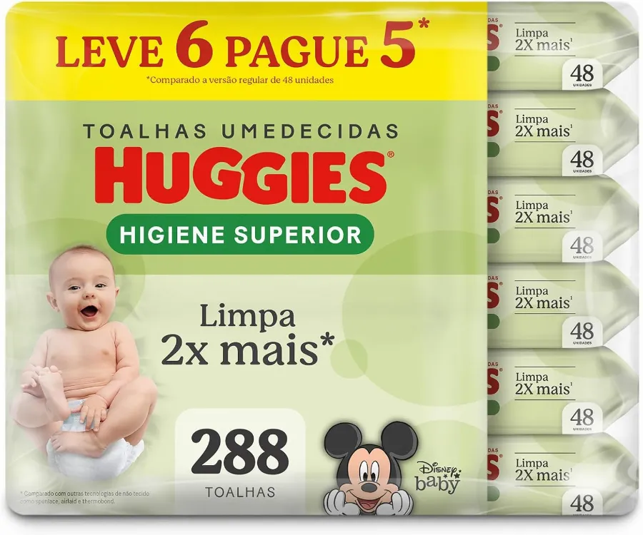 Lenços Huggies Higiene Superior Limpam 2x Mais 6 x 48 Un