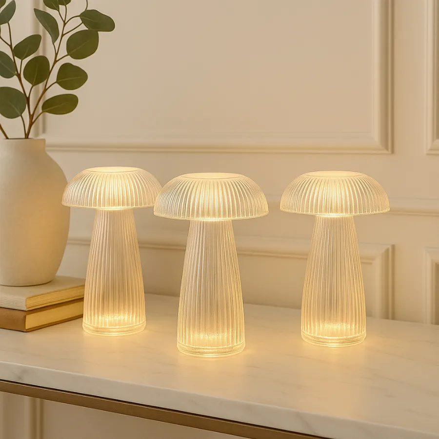 Luminária Cogumelo LED Transparente 15cm Abajur Decoração Moderna Minimalista | Shopee Brasil