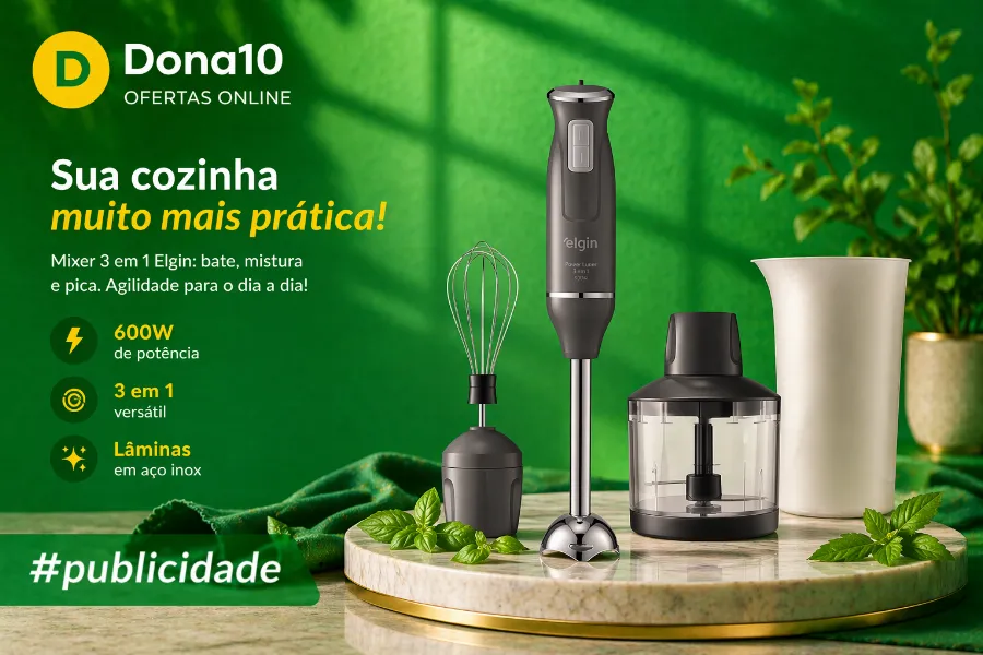 Mixer Elgin 3 em 1 600W Inox com Triturador e Fouet