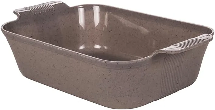 Travessa de Plástico Retangular Gourmet 2,5L Cinza Marmorizado Plasútil