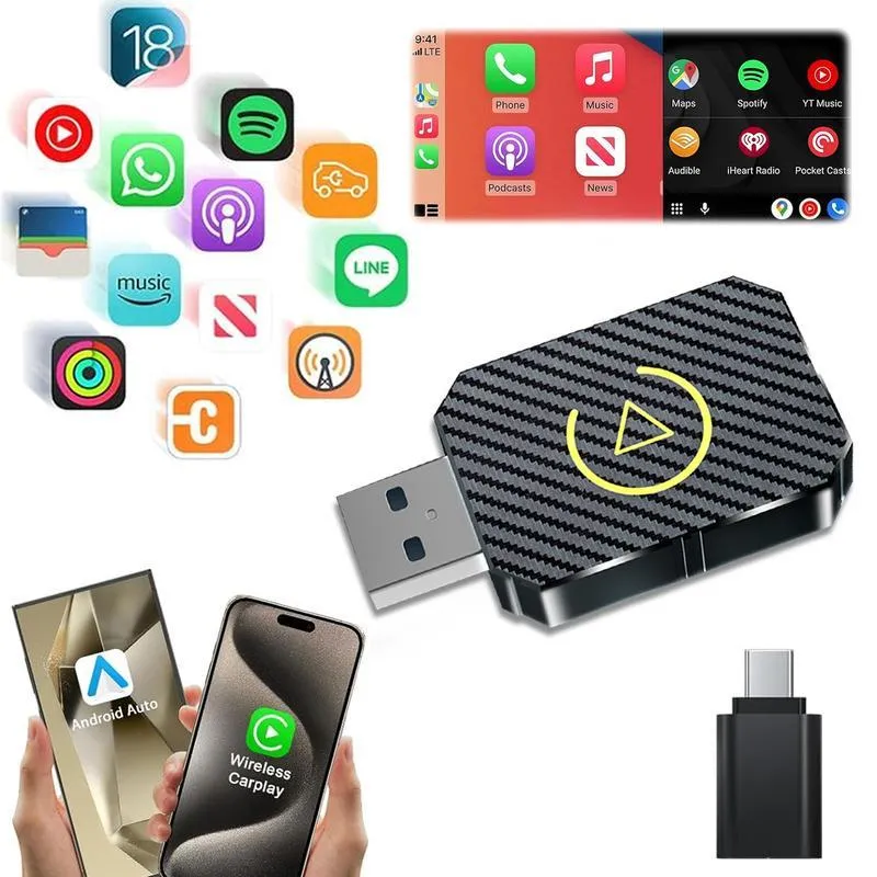 Wireless Carplay Android Auto Adapter 2 in 1 Mini Box CarPlay AI Box BT WiFi for Wired CarPlay/Andriod Auto Cars | Shopee Brasil